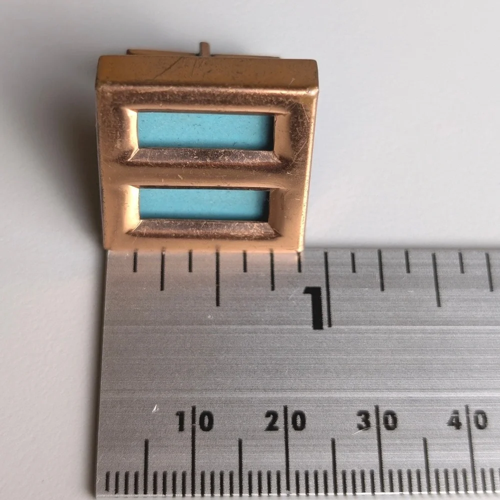 Matisse Renoir Vintage Copper Turquoise Enamel MCM Geometric Cufflinks